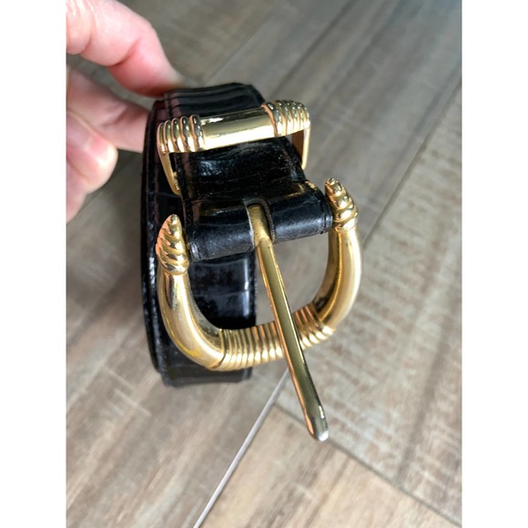 Amanda Smith Genuine Snake Skin Vinyl Lined Black Belt 5 Holes Size L Amanda Smith Vintage - Genuine Snakeskin Belt. Blue with  main image 2